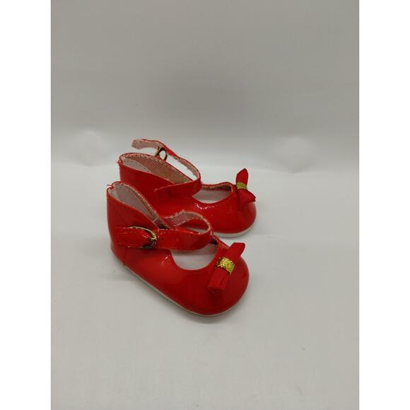 Playhouse Collection Doll Shoes Red Patent Gold Buckle Ankle Strap 3" Long - Picture 1 of 4